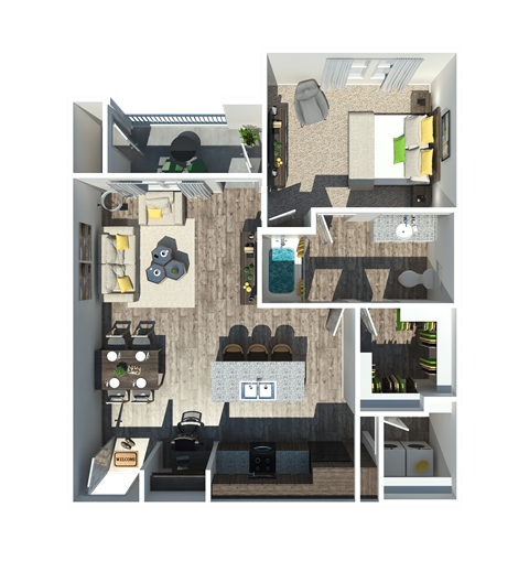 Floor plan for 1 bed, 1 bath, 779 sqft